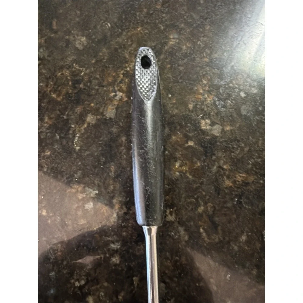 Ekco Chrome Plated Metal Slotted Spoon Black Handle Vintage Utensil Serving